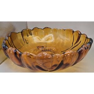Vintage Sunflower Design Large Bowl Deep Amber Ruffled Edge  ‎ B#29